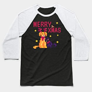 Merry Xmas Christmas Pixel Art Baseball T-Shirt